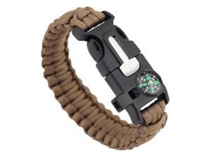 5 in 1 Survival Bracelet Multifunctional Outdoor Paracord Survival Gear Parachute Cord Flint Fire Starter Scraper Compass Whistle(Brown)