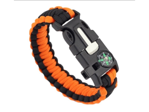 5 in 1 Survival Bracelet Multifunctional Outdoor Paracord Survival Gear Parachute Cord Flint Fire Starter Scraper Compass Whistle(Orange)