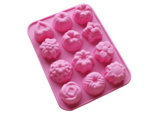 1pcs Silicone Bakeware Mold For cake, chocolate, Jelly, Pudding, Dessert Molds, 12 Holes With Flower, Heart Shape