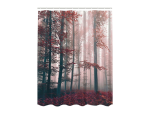 71" Autumn Red Leaves Tree Forest Bathroom Shower Curtain Waterproof Fabric 