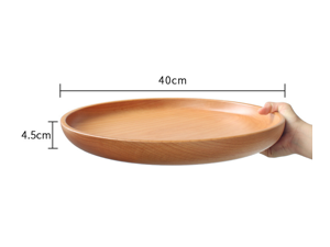 Natural Beech Salad Plate Flat bottom Round Wood Bowl Wooden kitchen tableware solid wood family bowl Natural Raw Lacquer Safe And Environmentally(40*4.5CM)