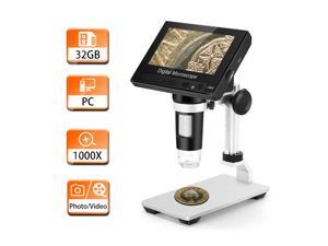 TOMLOV 4.3" LCD Digital Microscope with 32GB SD Card, 50X-1000X Magnification Coin Microscope with Metal Stand, 8 LED Lights, Video Recorder for Observing Coin/Stamps/Plants/PCB, Supports Windows TOMLOV 4.3" LCD Digital Microscope with 32GB SD Card, 50X-1000X Magnification Coin Microscope with Metal Stand, 8 LED Lights, Video Recorder for Observing Coin/Stamps/Plants/PCB, Supports Windows