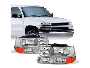 For 00-06 Chevy Suburban | 99-02 Silverado | Tahoe Clear Headlights With Corner Bumper Lights Replacement Pair Set For 00-06 Chevy Suburban | 99-02 Silverado | Tahoe Clear Headlights With Corner Bumper Lights Replacement Pair Set