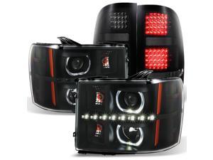 For 2007-2013 GAZE GMC Sierra Black Halo Projector Head Lights Pair + Black Smoked LED Tail Lights Set For 2007-2013 GAZE GMC Sierra Black Halo Projector Head Lights Pair + Black Smoked LED Tail Lights Set