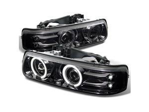 For Chevy Silverado Suburban Tahoe Smoke Smoked Dual Halo Ring Projector Headlights Pair Replacement For Chevy Silverado Suburban Tahoe Smoke Smoked Dual Halo Ring Projector Headlights Pair Replacement