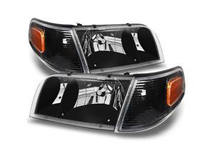For Ford Crown Victoria Black Replacement Headlights W/ Corner Lamps 4pc Left + Right Pair Set For Ford Crown Victoria Black Replacement Headlights W/ Corner Lamps 4pc Left + Right Pair Set