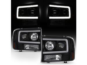 For 99-04 Ford F250 F350 F450 F550 SuperDuty Pickup LED Tube Bar Black Projector Headlights Pair LH+RH For 99-04 Ford F250 F350 F450 F550 SuperDuty Pickup LED Tube Bar Black Projector Headlights Pair LH+RH