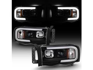For 2002-2005 Dodge Ram 1500 03-05 2500 3500 Black LED Tube Projector Headlights Pair Left+Right Side For 2002-2005 Dodge Ram 1500 03-05 2500 3500 Black LED Tube Projector Headlights Pair Left+Right Side