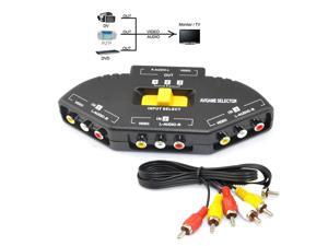 New 3 Port Input Channels RCA Adapter Switch AV DVD Audio Video Selector Cable