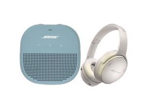 Bose QuietComfort 45 NoiseCanceling Wireless OverEar Headphones White Smoke and Bose Soundlink Micro Bluetooth Speaker Stone Blue