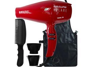 BaByliss Pro Nano Titanium Hair Dryer 2000W Hair Blower Red BRVOL1 with Comb and Barber Apron