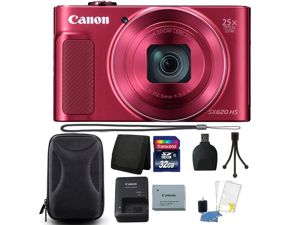 Canon PowerShot SX620 HS 20.2MP Digital Camera Red + 32GB Memory Card + Wallet + Reader + Hard Shell Case + 3pc Cleaning Kit + Small Tripod