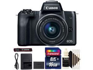 Canon EOS M50 Mirrorless Built-in Wifi Camera with 15-45mm Lens Black + 16GB Accessory Kit