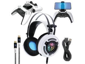 Bionik Pro Kit For PlayStation 5: Powerful 50mm Gaming Headset with RGB Color, Controller Charge Base, Phone Holder, Lynx Cable & USB Cable