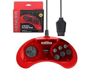 Retro-Bit Official Sega Genesis 6-Button Controller Pad for Sega Genesis - Red