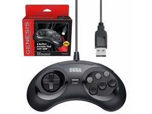 Retro-Bit Official Sega Genesis USB Controller 6-Button Arcade Pad for Sega Genesis Mini, PS3, PC, Mac, Steam, Nintendo Switch - USB Port - Black