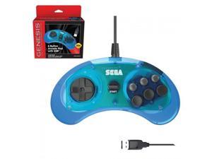 Retro-Bit Official Sega Genesis USB Controller 6-Button Arcade Pad for Sega Genesis Mini, PS3, PC, Mac, Steam, Nintendo Switch - USB Port - Clear Blue