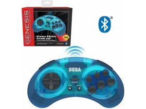 Retro-Bit Official Sega Genesis Bluetooth Controller 8-Button Arcade Pad for Nintendo Switch, Android, PC, Mac, Steam - Clear Blue