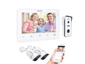 TMEZON 10" Wireless/Wifi Smart IP Villa Video Door Phone Intercom System Doorbell Entry System,1x IP Monitor,1x720P Wired Doorbell Camera & 2x CCTV Camera, Remote unlock,Talk and View,Snapshot TMEZON 10" Wireless/Wifi Smart IP Villa Video Door Phone Intercom System Doorbell Entry System,1x IP Monitor,1x720P Wired Doorbell Camera & 2x CCTV Camera, Remote unlock,Talk and View,Snapshot