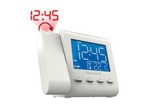 Magnasonic Projection Alarm Clock with AMFM Radio Battery Backup Auto Time Set Dual Alarm NapSleep Timer Indoor Temperature Date Display with Dimming  35mm Audio Input  White EAAC601W
