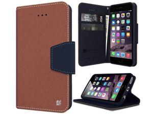 BROWN NAVY INFOLIO WALLET CREDIT CARD ID CASH CASE STAND FOR iPHONE 6 PLUS 55