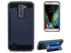NAVY RUGGED TPU RUBBER HARD SHELL CASE STAND COVER FOR LG K7 and LG TRIBUTE 5