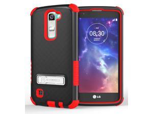 RED RUGGED TRISHIELD SOFT RUBBER SKIN HARD CASE COVER STAND FOR LG TRIBUTE 5 K7