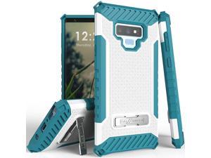 White Turquoise Rugged Case Cover Metal Stand  Strap for Samsung Galaxy Note 9
