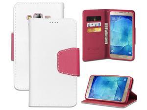 WHITE PINK WALLET CREDIT CARD SLOT CASE COVER STAND FOR SAMSUNG GALAXY J7 J700