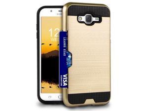 Gold Credit Card Slot Hard Case Cover for Samsung Galaxy J7 2015 SMJ700