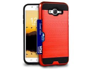 Red Credit Card Slot Hard Case Cover for Samsung Galaxy J7 2015 SMJ700