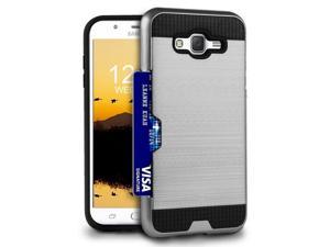 Silver Credit Card Slot Hard Case Cover for Samsung Galaxy J7 2015 SMJ700