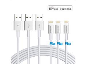 Poweradd 3 Pack 6ft USB A to Lightning Cable for iPhone/iPad/iPod, White