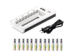 EBL 12pcs AAA 1100mAh 12V NiMH Rechargeable Batteries  808U Battery Charger for AAAAA Batteries with Two USB Charging Ports