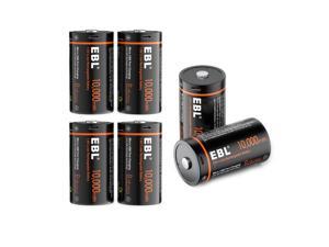 EBL 6pcs USB Rechargeable D Batteries 10000mWh 1.5V Long Lasting D Cell Li-ion Battery for Spotlight, Baby Monitor
