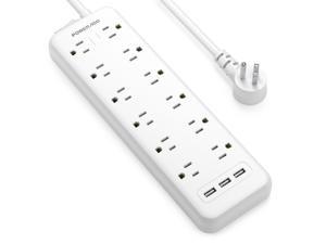 Poweradd Power Strip, Surge Protector Flat Plug, 12 Outlets & 3 USB Charging Ports, 1875W/15A 1700J, 6ft Extension Cord, Overload Protection, Wall Mountable for Home Office Computer TV (White)