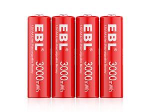 EBL 3000mWh Lithium - ion Rechargeable AA Batteries, 1.5V Constant Voltage Battery for Toys Cellphone