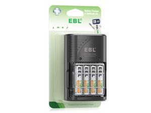 EBL AAA Rechargeable Batteries 1100mAh 4Pack  Smart Battery Charger with AC Wall Plug for AA AAA 9V NiMH NiCD Rechargeable Batteries