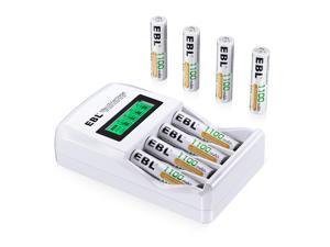 EBL Rechargeable AAA Batteries 1100mAh 8 Counts with 907 LCD Individual AAAAA Rechargeable Battery Charger