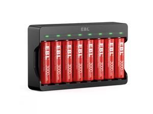 EBL 8Pcs Lithium-Ion Rechargeable AA Batteries with 8 Slots ...