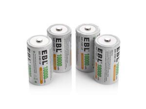 EBL 4 Pack Size D Battery 1.2V 10000mAh Ni-MH Rechargeable Batteries
