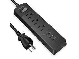 Poweradd 300J Surge Protector Lightningproof 3-Outlet 3 USB Charging Ports Power Strip With 5 Feet Power Cord, 1250W Poweradd 300J Surge Protector Lightningproof 3-Outlet 3 USB Charging Ports Power Strip With 5 Feet Power Cord, 1250W