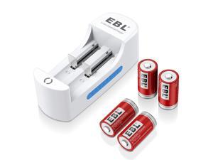 EBL 4-Pack 750mAh 3.7V 16340 RCR123A Rechargeable Li-ion Battery With Charger