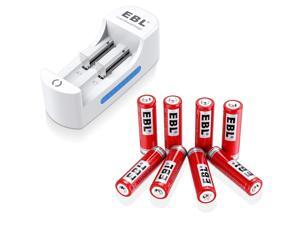 EBL 8-Pack 3.7V 800mAh 14500 Battery + Battery Charger for 16340 14500 10440 18650 Lithium-ion Rechargeable Batteries EBL 8-Pack 3.7V 800mAh 14500 Battery + Battery Charger for 16340 14500 10440 18650 Lithium-ion Rechargeable Batteries