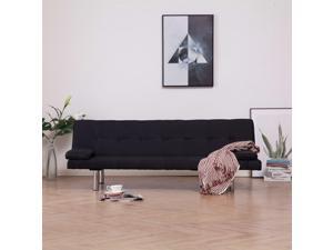 vidaXL Sofa Bed with Two Pillows Black Fabric Home Couch Daybed Chaise Lounge vidaXL Sofa Bed with Two Pillows Black Fabric Home Couch Daybed Chaise Lounge