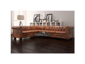vidaXL Chesterfield Corner Sofa 6-Seater Faux Leather Brown Chaise Longue vidaXL Chesterfield Corner Sofa 6-Seater Faux Leather Brown Chaise Longue