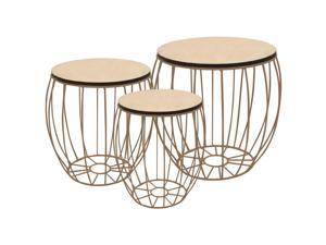 vidaXL Coffee Table Set 3 Pieces Poplar Plywood Iron Tea Side Couch Stand