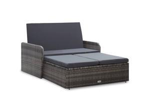 vidaXL Garden Lounge Set with Cushions 2 Pieces Poly Rattan Gray Patio Sofa vidaXL Garden Lounge Set with Cushions 2 Pieces Poly Rattan Gray Patio Sofa