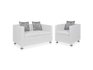 vidaXL Sofa Set Armchair and 3-Seater White Faux Leather Couch Chaise Lounge vidaXL Sofa Set Armchair and 3-Seater White Faux Leather Couch Chaise Lounge