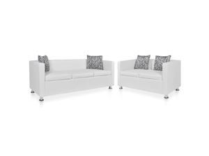 vidaXL Sofa Set 2-Seater and 3-Seater White Faux Leather Couch Chaise Lounge vidaXL Sofa Set 2-Seater and 3-Seater White Faux Leather Couch Chaise Lounge
